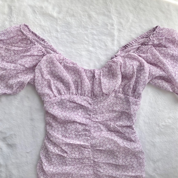 NWT Red Dress Boutique Purple Puff Sleeve Dress w/ Lace Up Open Back - Picture 7 of 16